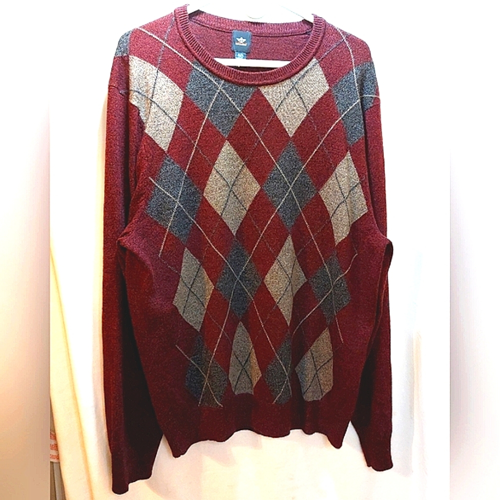 Dockers Sweater Men's Pullover Size XL Burgundy gray Argyle Long Sleeve EUC
